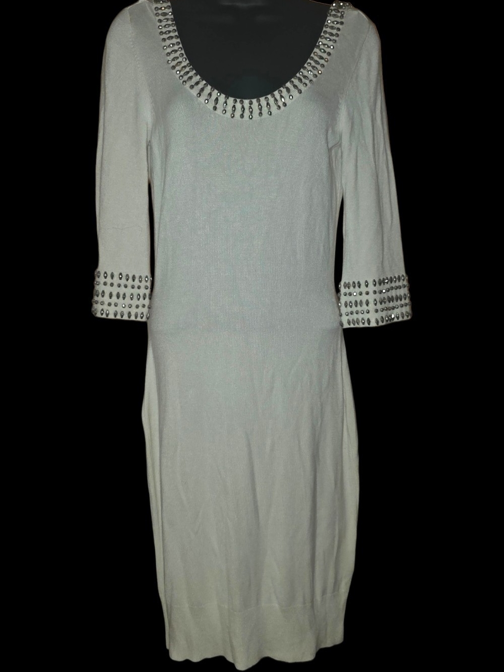 GUESS White Beaded Scoop Neck Knit Sweater Dress - Size Large